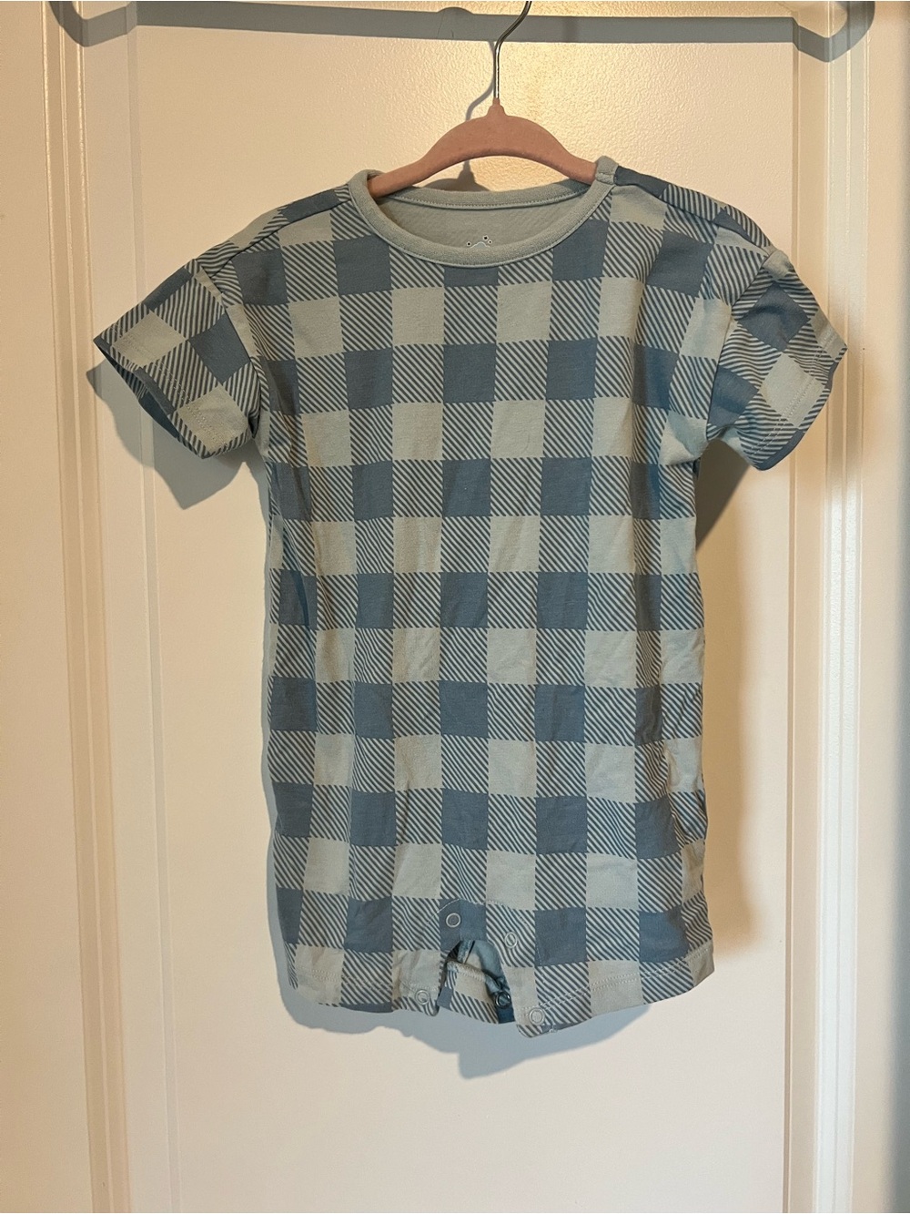 cloud island Blue and Cream Check Short Sleeve Romper